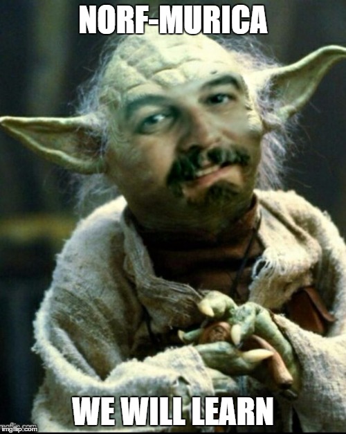 NORF-MURICA; WE WILL LEARN | image tagged in yoda harget | made w/ Imgflip meme maker