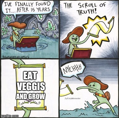 The Scroll Of Truth Meme | EAT VEGGIS; AND GROW | image tagged in the scroll of truth | made w/ Imgflip meme maker
