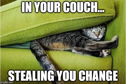 IN YOUR COUCH... STEALING YOU CHANGE | image tagged in cat couch | made w/ Imgflip meme maker