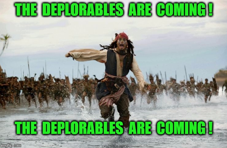 pirates | THE  DEPLORABLES  ARE  COMING ! THE  DEPLORABLES  ARE  COMING ! | image tagged in pirates | made w/ Imgflip meme maker