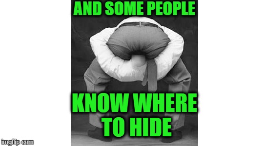 Know where to | AND SOME PEOPLE; KNOW WHERE TO HIDE | image tagged in hiding | made w/ Imgflip meme maker
