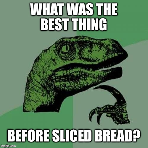 Philosoraptor Meme | WHAT WAS THE BEST THING; BEFORE SLICED BREAD? | image tagged in memes,philosoraptor | made w/ Imgflip meme maker