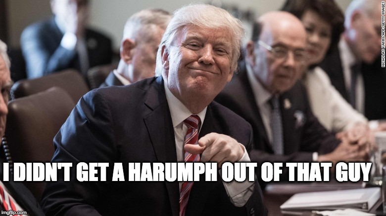 I DIDN'T GET A HARUMPH OUT OF THAT GUY | image tagged in trump | made w/ Imgflip meme maker