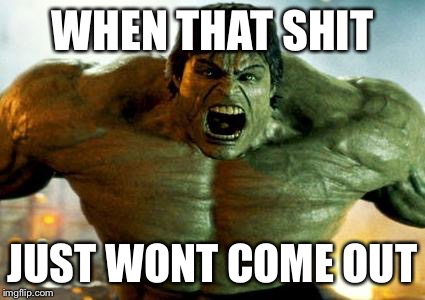 hulk | WHEN THAT SHIT; JUST WONT COME OUT | image tagged in hulk | made w/ Imgflip meme maker