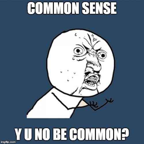 Y U No Meme | COMMON SENSE Y U NO BE COMMON? | image tagged in memes,y u no | made w/ Imgflip meme maker