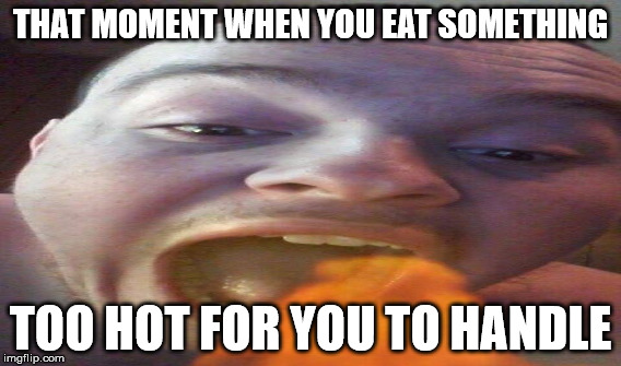 too hot to handle meme | THAT MOMENT WHEN YOU EAT SOMETHING; TOO HOT FOR YOU TO HANDLE | image tagged in burning | made w/ Imgflip meme maker