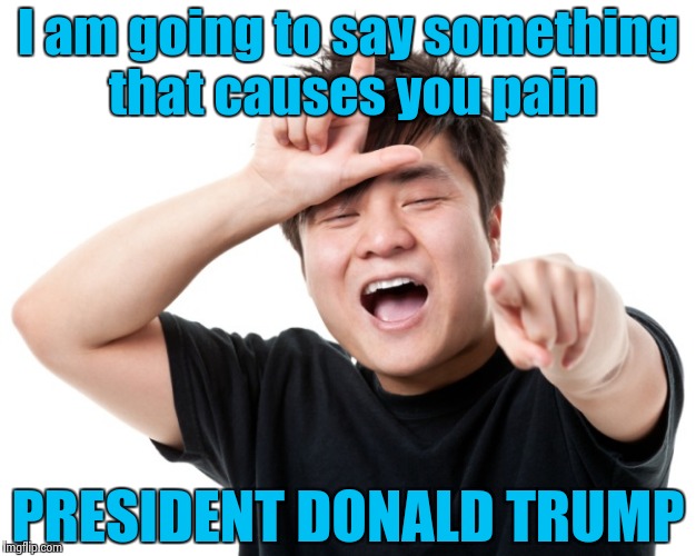 You're a loser | I am going to say something that causes you pain PRESIDENT DONALD TRUMP | image tagged in you're a loser | made w/ Imgflip meme maker