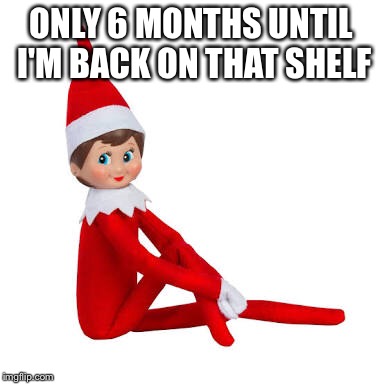 Elf on the shelf | ONLY 6 MONTHS UNTIL I'M BACK ON THAT SHELF | image tagged in christmas,funny,elf | made w/ Imgflip meme maker