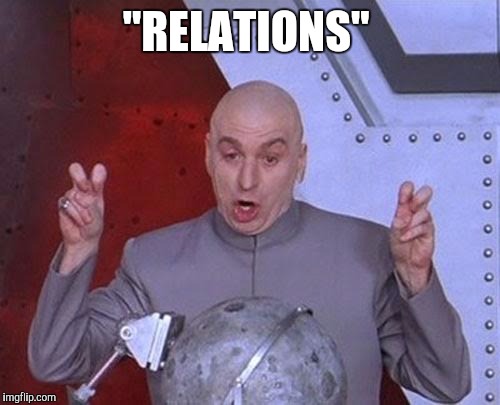 Dr Evil Laser Meme | "RELATIONS" | image tagged in memes,dr evil laser | made w/ Imgflip meme maker