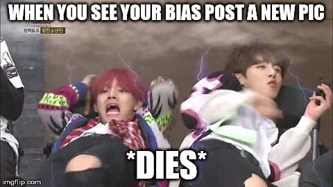 Btswings2017 | WHEN YOU SEE YOUR BIAS POST A NEW PIC; *DIES* | image tagged in btswings2017 | made w/ Imgflip meme maker