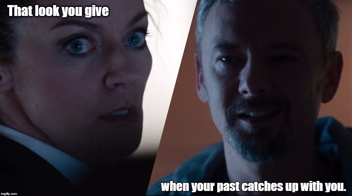 Missy/Master Reunion | That look you give; when your past catches up with you. | image tagged in doctor who,the master,missy,world enough and time,past and present | made w/ Imgflip meme maker
