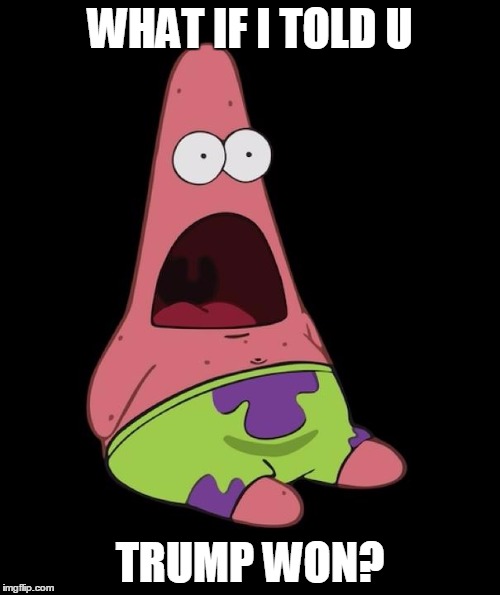 Surprised Patrick | WHAT IF I TOLD U; TRUMP WON? | image tagged in surprised patrick | made w/ Imgflip meme maker