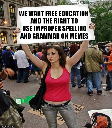 WE WANT FREE EDUCATION AND THE RIGHT TO USE IMPROPER SPELLING AND GRAMMAR ON MEMES | made w/ Imgflip meme maker