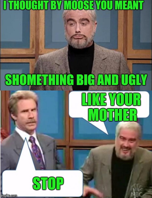 I THOUGHT BY MOOSE YOU MEANT STOP SHOMETHING BIG AND UGLY LIKE YOUR MOTHER | made w/ Imgflip meme maker