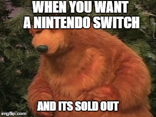 WHEN YOU WANT A NINTENDO SWITCH; AND ITS SOLD OUT | image tagged in frustrated bear,nintendo switch,angry,sold out,store | made w/ Imgflip meme maker