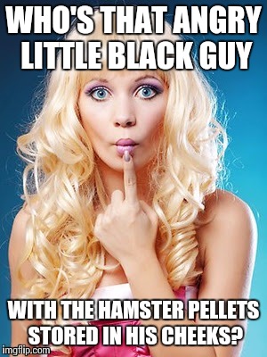 WHO'S THAT ANGRY LITTLE BLACK GUY WITH THE HAMSTER PELLETS STORED IN HIS CHEEKS? | made w/ Imgflip meme maker