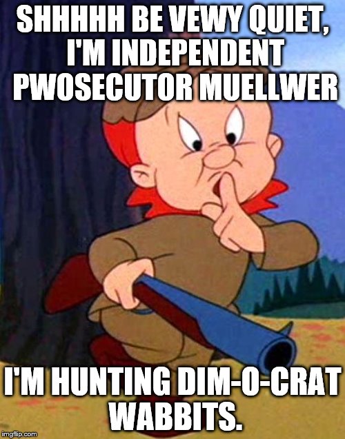 Elmer Fudd | SHHHHH BE VEWY QUIET, I'M INDEPENDENT PWOSECUTOR MUELLWER; I'M HUNTING DIM-O-CRAT WABBITS. | image tagged in elmer fudd | made w/ Imgflip meme maker