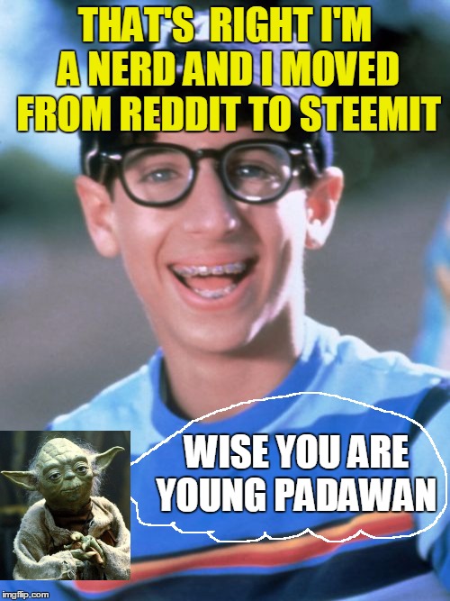 Paul Wonder Years Meme | THAT'S  RIGHT I'M A NERD AND I MOVED FROM REDDIT TO STEEMIT; WISE YOU ARE YOUNG PADAWAN | image tagged in memes,paul wonder years | made w/ Imgflip meme maker