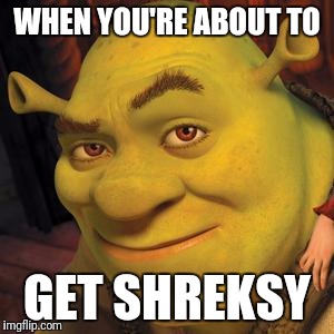Shreksy face | WHEN YOU'RE ABOUT TO; GET SHREKSY | image tagged in shrek sexy face,shrek,hot,sexy | made w/ Imgflip meme maker