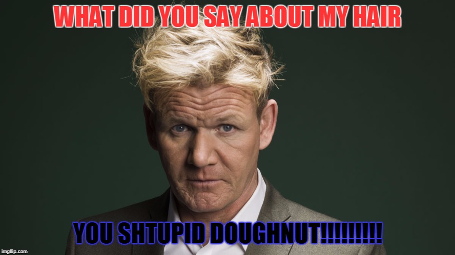 WHAT DID YOU SAY ABOUT MY HAIR; YOU SHTUPID DOUGHNUT!!!!!!!!! | image tagged in chef gordon ramsay,funny | made w/ Imgflip meme maker