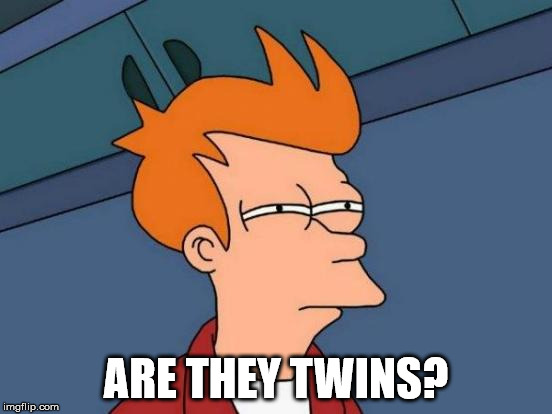 Futurama Fry Meme | ARE THEY TWINS? | image tagged in memes,futurama fry | made w/ Imgflip meme maker