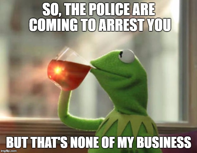 But That's None Of My Business (Neutral) Meme | SO, THE POLICE ARE COMING TO ARREST YOU; BUT THAT'S NONE OF MY BUSINESS | image tagged in memes,but thats none of my business neutral | made w/ Imgflip meme maker