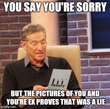 Maury Lie Detector | YOU SAY YOU'RE SORRY; BUT THE PICTURES OF YOU AND YOU'RE EX PROVES THAT WAS A LIE | image tagged in memes,maury lie detector | made w/ Imgflip meme maker