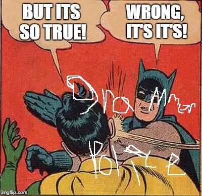 Batman Slapping Robin Meme | BUT ITS SO TRUE! WRONG, IT'S IT'S! | image tagged in memes,batman slapping robin | made w/ Imgflip meme maker