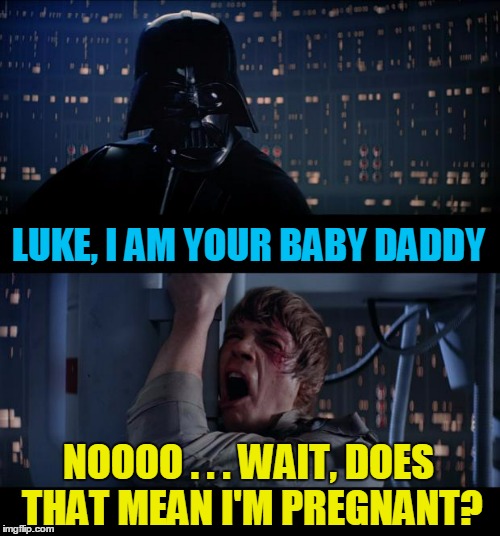 what side of the force would the child be raised in? | LUKE, I AM YOUR BABY DADDY; NOOOO . . . WAIT, DOES THAT MEAN I'M PREGNANT? | image tagged in memes,star wars no,baby daddy,star wars | made w/ Imgflip meme maker