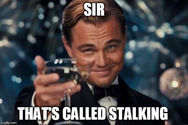 When someone has me as their phone background: | SIR; THAT'S CALLED STALKING | image tagged in memes,leonardo dicaprio cheers | made w/ Imgflip meme maker
