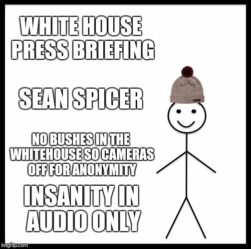 Be Like Bill | WHITE HOUSE PRESS BRIEFING; SEAN SPICER; NO BUSHES IN THE WHITEHOUSE SO CAMERAS OFF FOR ANONYMITY; INSANITY IN AUDIO ONLY | image tagged in memes,be like bill | made w/ Imgflip meme maker