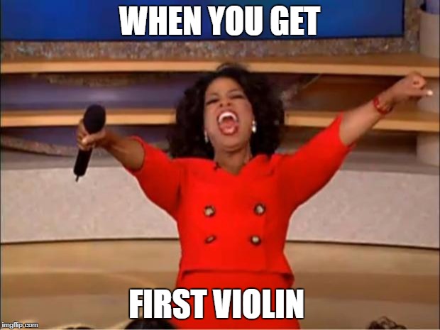 Oprah You Get A | WHEN YOU GET; FIRST VIOLIN | image tagged in memes,oprah you get a | made w/ Imgflip meme maker