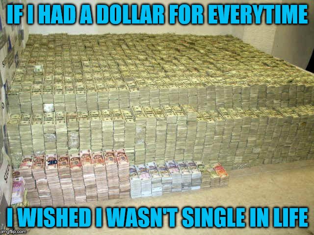 IF I HAD A DOLLAR FOR EVERYTIME; I WISHED I WASN'T SINGLE IN LIFE | image tagged in money,love relationships | made w/ Imgflip meme maker