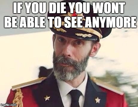 Captain Octavious | IF YOU DIE YOU WONT BE ABLE TO SEE ANYMORE | image tagged in memes,funny,cats,gifs,dogs,of the world unite crazy | made w/ Imgflip meme maker