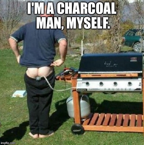 gas BBQ  | I'M A CHARCOAL MAN, MYSELF. | image tagged in gas bbq | made w/ Imgflip meme maker