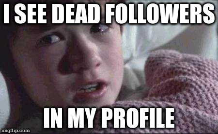 I See Dead People Meme | I SEE DEAD FOLLOWERS; IN MY PROFILE | image tagged in memes,i see dead people | made w/ Imgflip meme maker