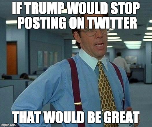 Am I right??!! | IF TRUMP WOULD STOP POSTING ON TWITTER; THAT WOULD BE GREAT | image tagged in memes,that would be great | made w/ Imgflip meme maker