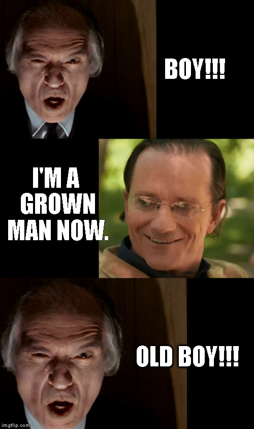Some things never get old! | BOY!!! I'M A GROWN MAN NOW. OLD BOY!!! | image tagged in phantasm,horror,tall man,mike | made w/ Imgflip meme maker