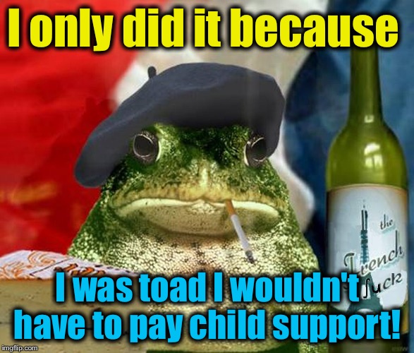 I only did it because I was toad I wouldn't have to pay child support! | made w/ Imgflip meme maker