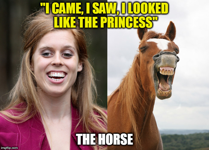 Kedar Joshi | "I CAME, I SAW, I LOOKED LIKE THE PRINCESS"; THE HORSE | image tagged in kedar joshi,princess beatrice,royal family,funny horse,julius caesar | made w/ Imgflip meme maker