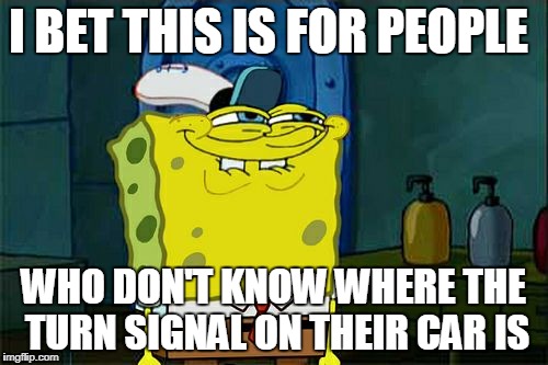 Don't You Squidward | I BET THIS IS FOR PEOPLE; WHO DON'T KNOW WHERE THE TURN SIGNAL ON THEIR CAR IS | image tagged in memes,dont you squidward | made w/ Imgflip meme maker