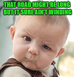 Skeptical Baby Meme | THAT ROAD MIGHT BE LONG BUT IT SURE AIN'T WINDING | image tagged in memes,skeptical baby | made w/ Imgflip meme maker