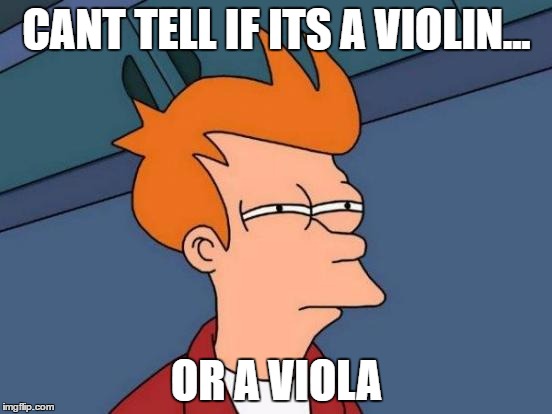 Futurama Fry Meme | CANT TELL IF ITS A VIOLIN... OR A VIOLA | image tagged in memes,futurama fry | made w/ Imgflip meme maker