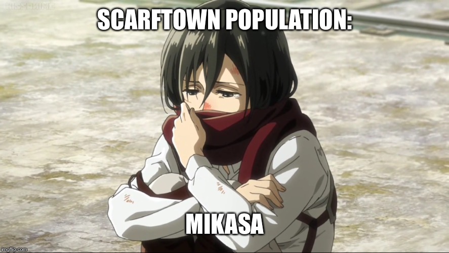 Mabel has SweaterTown, Mikasa has Scarftown | SCARFTOWN POPULATION:; MIKASA | image tagged in memes | made w/ Imgflip meme maker