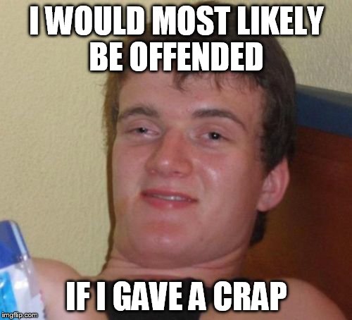 10 Guy Meme | I WOULD MOST LIKELY BE OFFENDED; IF I GAVE A CRAP | image tagged in memes,10 guy | made w/ Imgflip meme maker
