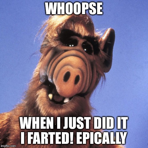 Alf  | WHOOPSE; WHEN I JUST DID IT I FARTED! EPICALLY | image tagged in alf | made w/ Imgflip meme maker
