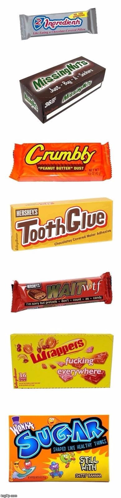 Some slightly more realistic names for candies... | image tagged in candy names,memes,truth in advertising,funny,funny candy,candy | made w/ Imgflip meme maker