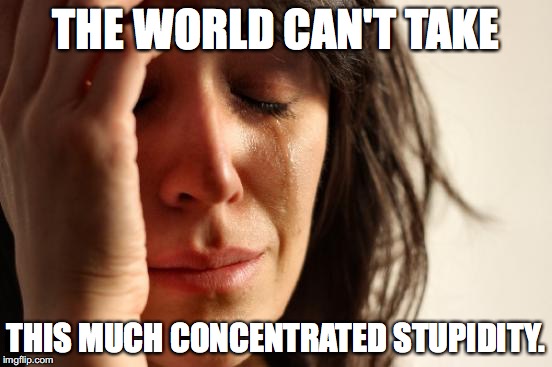 First World Problems Meme | THE WORLD CAN'T TAKE THIS MUCH CONCENTRATED STUPIDITY. | image tagged in memes,first world problems | made w/ Imgflip meme maker