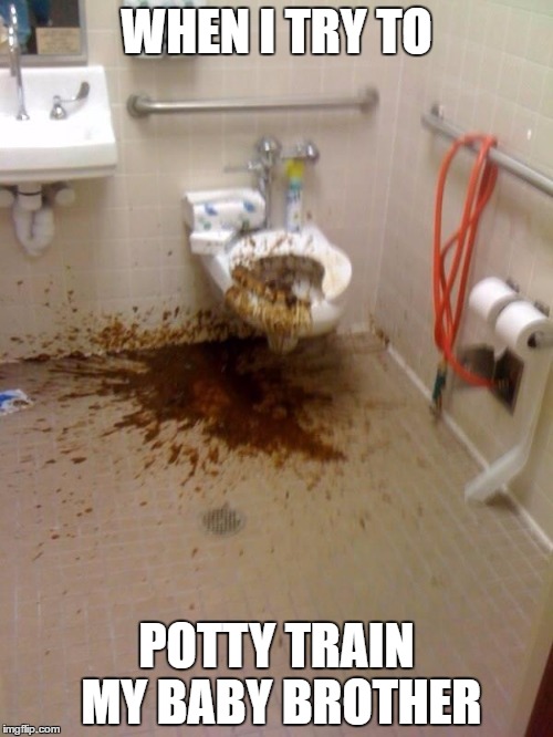 Girls poop too | WHEN I TRY TO; POTTY TRAIN MY BABY BROTHER | image tagged in girls poop too | made w/ Imgflip meme maker
