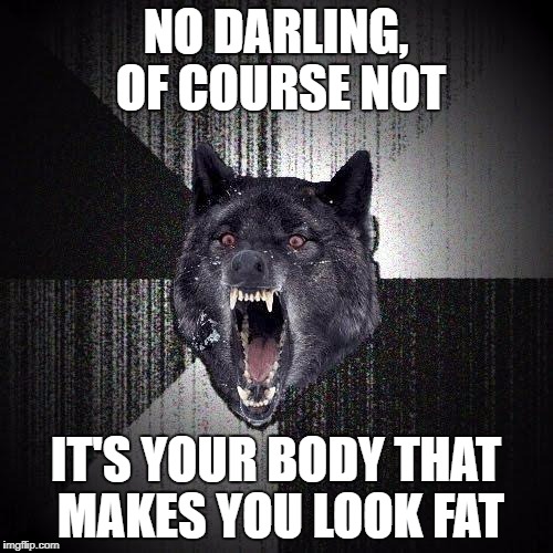 NO DARLING, OF COURSE NOT IT'S YOUR BODY THAT MAKES YOU LOOK FAT | made w/ Imgflip meme maker